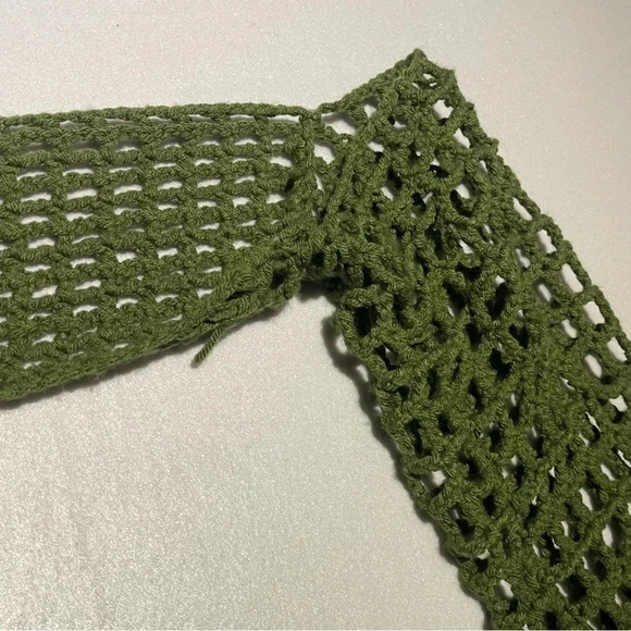 Handmade Green Crochet Long Sleeve Shrug Bohemian Beachy Coastal - Picture 5 of 7